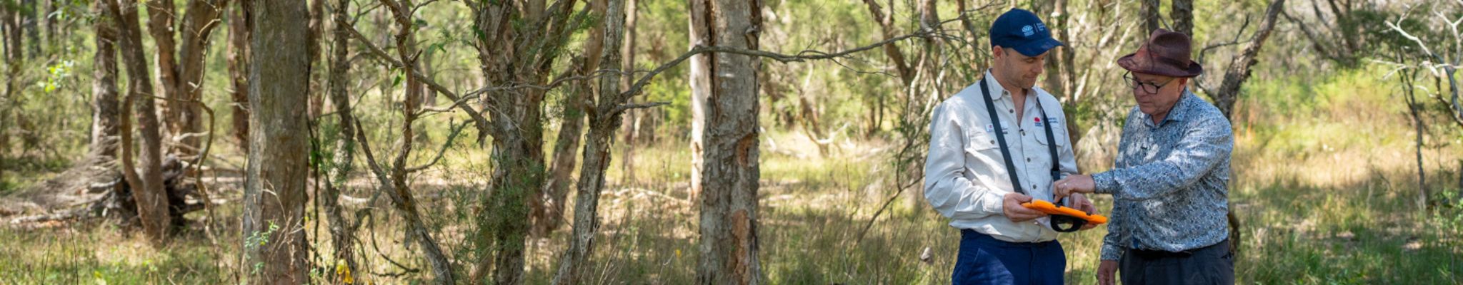 Dr Roger Attwater and Ben Fitzpatrick on the site of Western Sydney University's Hawkesbury Biodiversity Stewardship Agreement site
