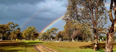 Wallenbeen cemetery with a rainbow (Credit: Nicky Godber/Cootamundra-Gundagai Regional Council ) Wallenbeen cemetery with a rainbow