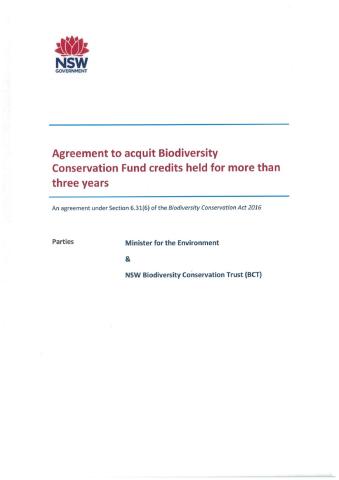 Front cover of the Agreement to acquit BCF credits held more than 3 years document