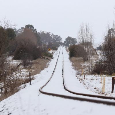 Snow on train tracks photo by Natalie Pearce